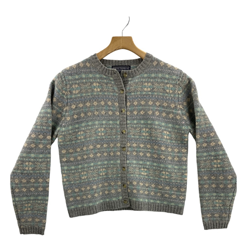 Newton Trading Co Womens Cardigan Sweater Multicolor Shetland Wool Long Sleeve S